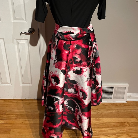 Off Shoulder Fit Flare Marble Water Floral Print Asymmetric Belt Evening Formal - Picture 5 of 6